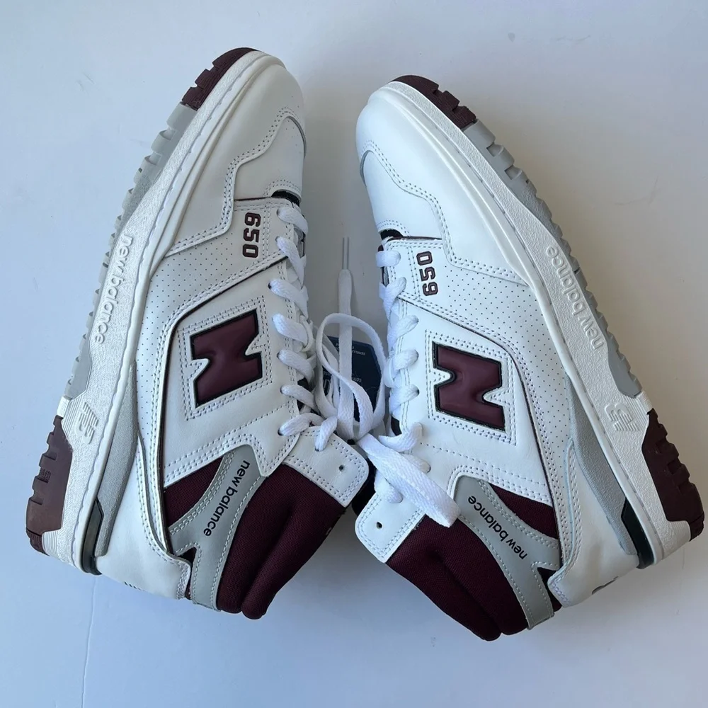 New Balance 650 White Burgundy High Top Sneakers Men 9.5 Women 11